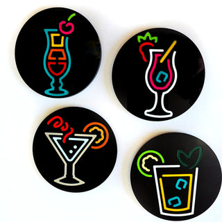 Round neon cocktail coasters – 80s vibes