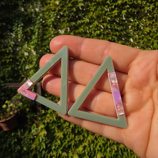 Triangle Earrings Sage Green & Pink 