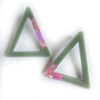 Triangle Earrings Sage Green & Pink 