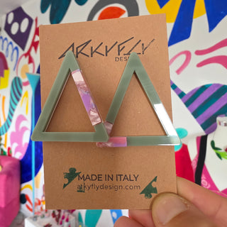 Triangle Earrings Sage Green & Pink 