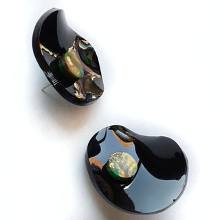 Crinkled Circle Earrings Black & Gold
