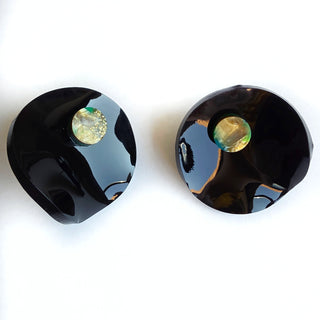 Crinkled Circle Earrings Black & Gold