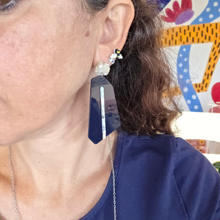 Navy Blue Earrings with Ice-Effect Inserts