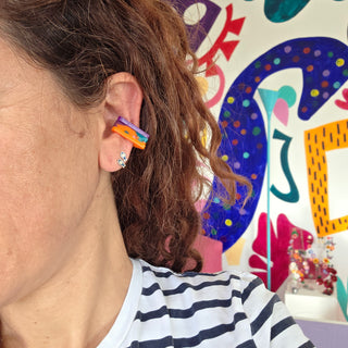 Triple Triangle Ear Cuff in Orange and Purple