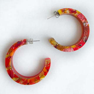 Red and Gold Hoop Earrings