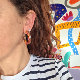 Red and Gold Hoop Earrings