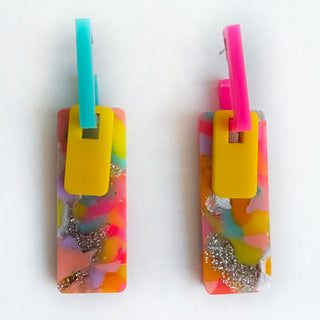 Interchangeable Earrings fuschia and turquoise 