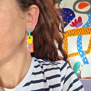 Interchangeable Earrings fuschia and turquoise 