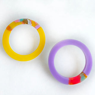 Circle earrings yellow and lilac