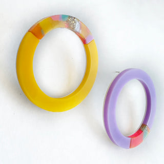 Circle earrings yellow and lilac