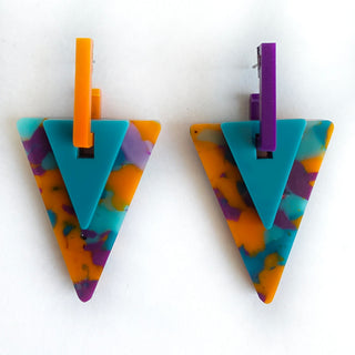 Interchangeable Triangle Earrings in Purple and Orange