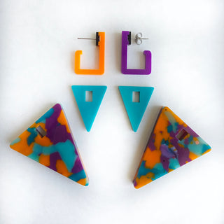 Interchangeable Triangle Earrings in Purple and Orange