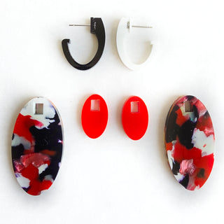 Interchangeable Oval Earrings in Black and White
