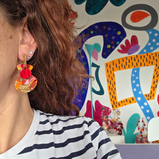 Interchangeable irregular Shape Earrings in Red and Gold
