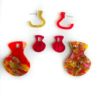 Interchangeable irregular Shape Earrings in Red and Gold
