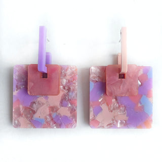 Interchangeable Square Earrings in Pink and Lilac