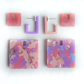 Interchangeable Square Earrings in Pink and Lilac