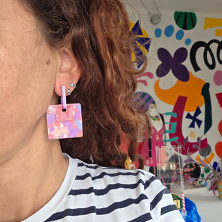 Interchangeable Square Earrings in Pink and Lilac