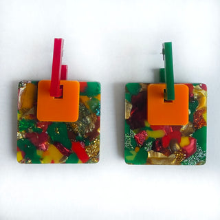 Interchangeable Square Earrings in Burgundy and Green