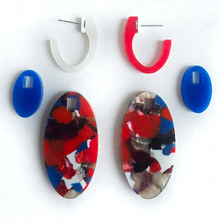 Interchangeable Oval Earrings in Pearl and Red
