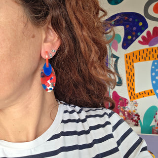 Interchangeable Oval Earrings in Pearl and Red
