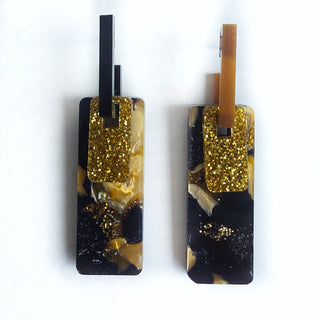 Interchangeable Rectangular Gold and Black Earrings