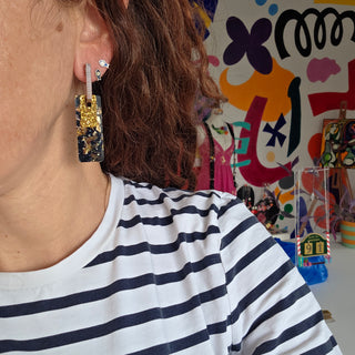 Interchangeable Rectangular Gold and Black Earrings
