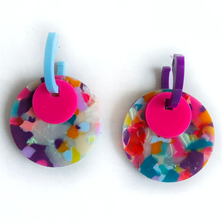 Interchangeable Round Earrings in Light Blue and Purple