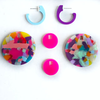 Interchangeable Round Earrings in Light Blue and Purple