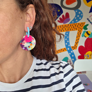 Interchangeable Round Earrings in Light Blue and Purple